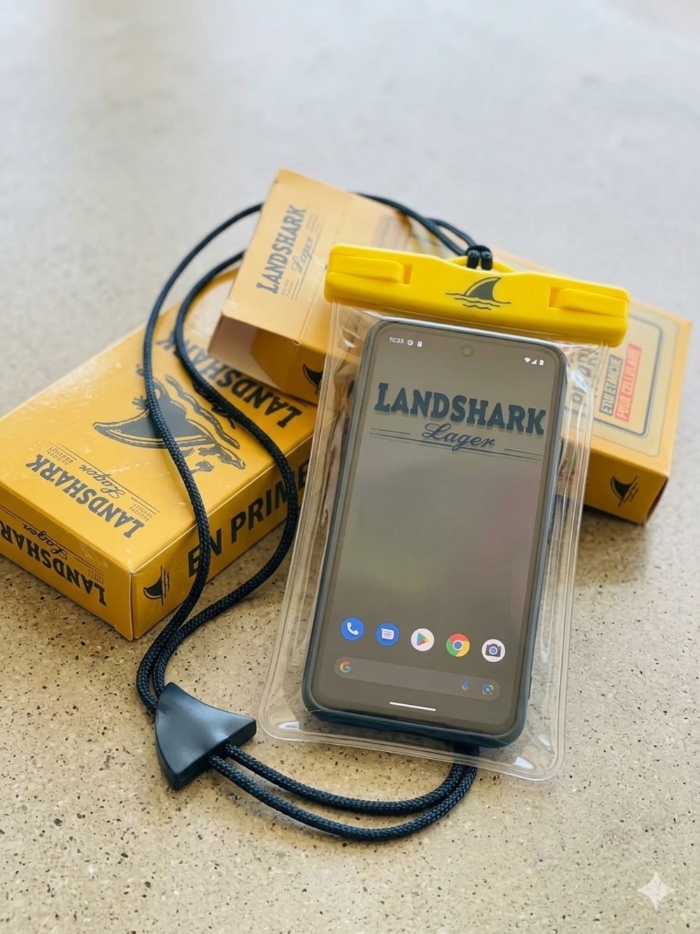 Landshark lager Yellow Waterproof Phone Pouch with Neck Lanyard